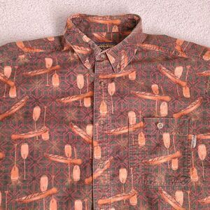 Woolrich Flannel Shirt Men XL Canoe Print Long Sleeve Button Down Made In Turkey